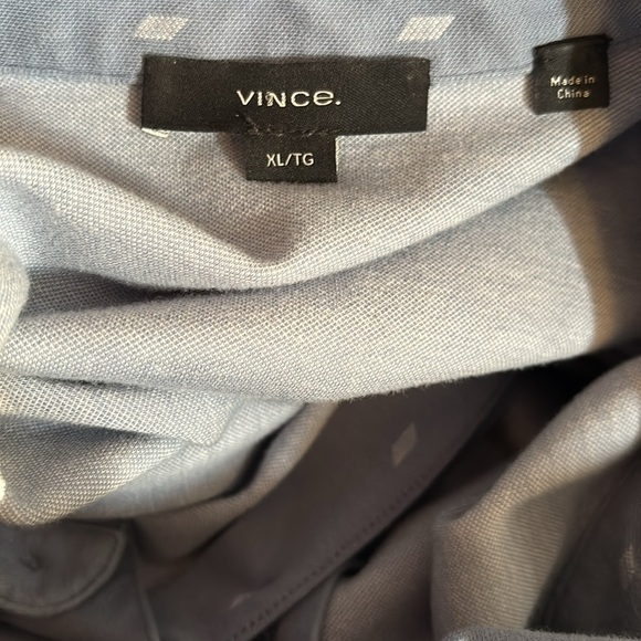 Vince Micro Dot Short Sleeve Cotton Knit Button-Up Shirt Sz XL  in Pacific Blue - Picture 5 of 9